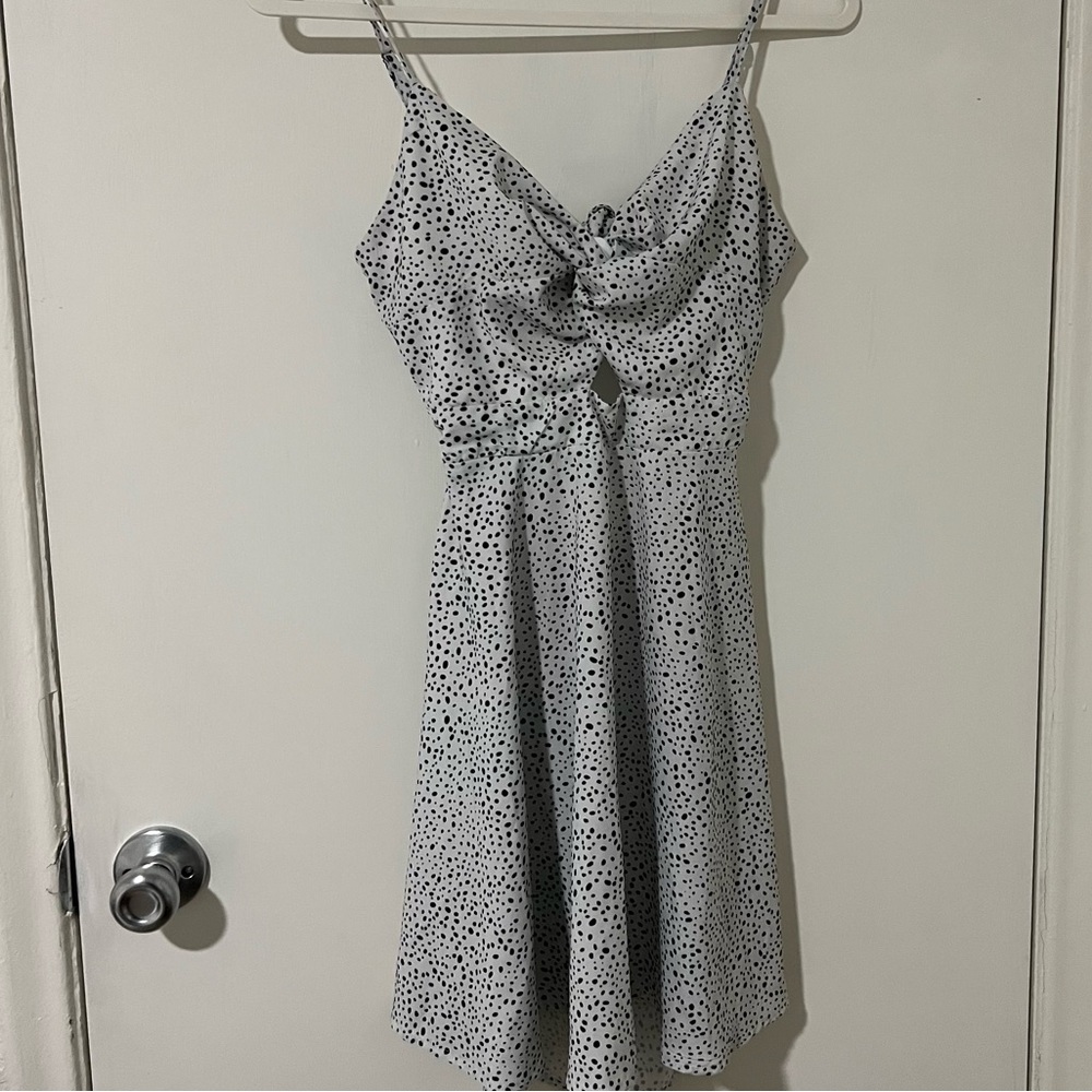 Shein Black and White Polka Dot Open Back Mini Dress, XS